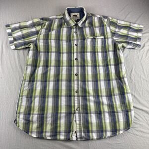 Dakota Grizzly Shirt Mens L Green Blue Plaid Short Sleeve Button Up Casual READ
